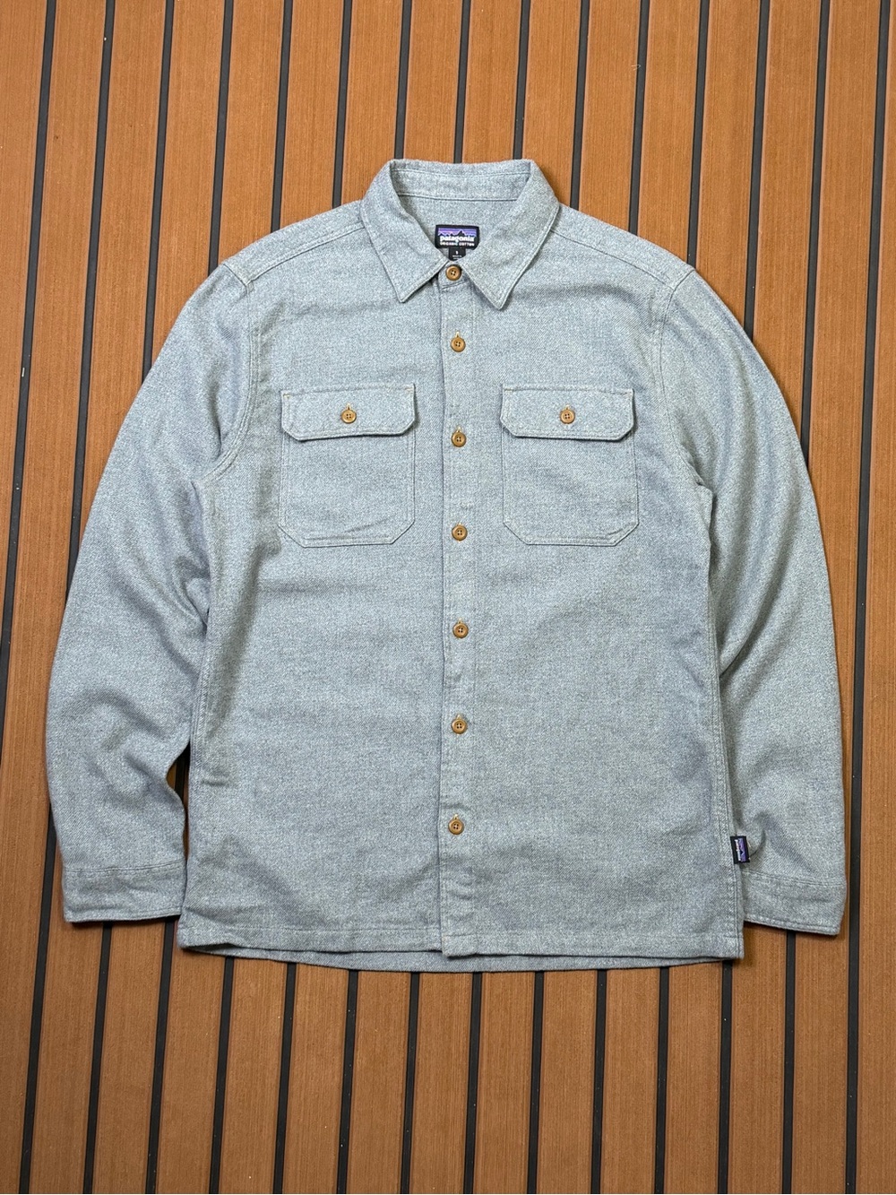 Patagonia Fjord Long Sleeve Flannel Shirt Mens Small Gray Organic Cotton Nature